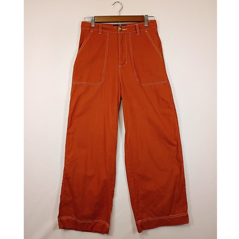 Retro Boho Princess Highway Womens 8 Orange Linen Cotton Wide Leg Contrast Pants